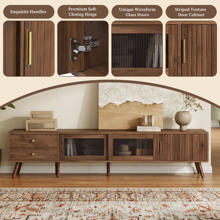 76" TV Stand, Entertainment Center With Storage Cabinets, TV Media Console Table For Living Room - Natural