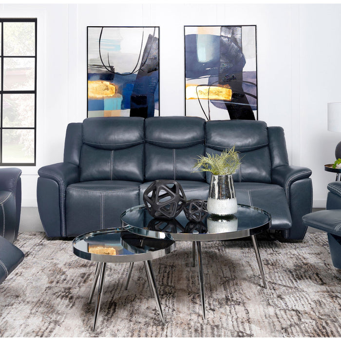 Stanwicke - Motion Reclining Sofa With Drop Down Table - Blue