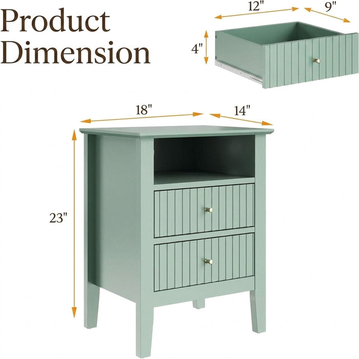 Fluted Nightstand With 2 Drawers