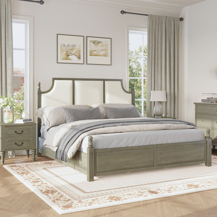 Farmhouse Platform Bed Frame & Tall Upholstered Headboard