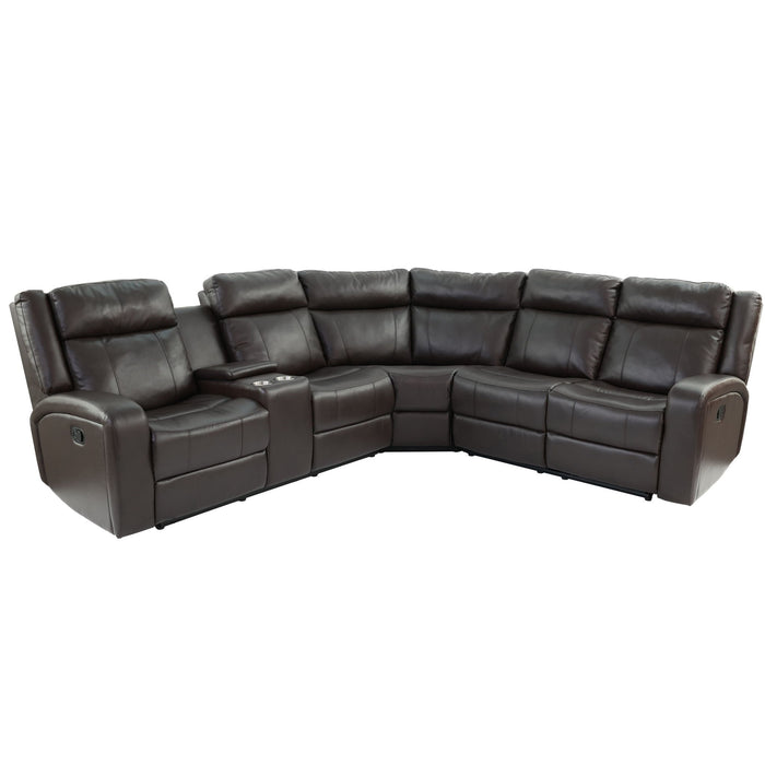 Manual Motion Recliner Sectional Sofa With Console And Cup Holders - Brown