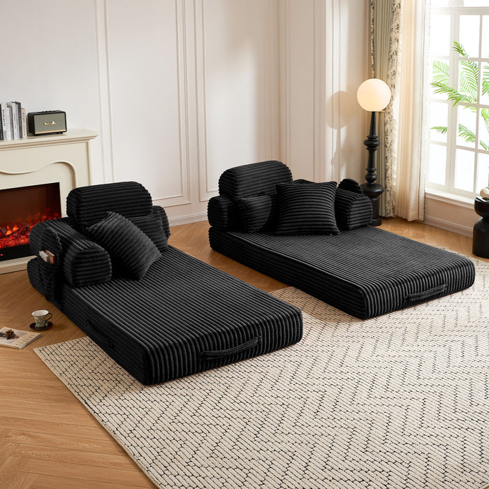 Convertible Sleeper Sofa With & Side Storage Pocket, Foldable Upholstered Couch For Living Room