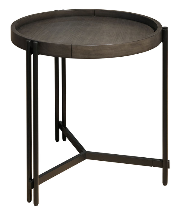 Huron - 24" Round End Table With Tray-Style Top And Metal Base - Dark Cocoa