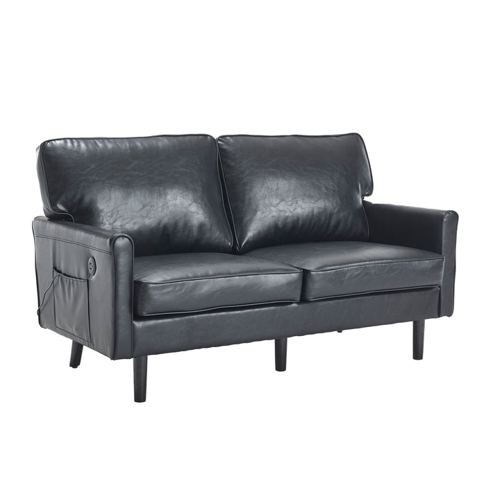 Mid Century Modern Loveseat Sofa With USB Ports, Removable Pillow Cover