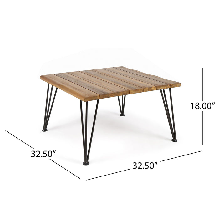 Outdoor Coffee Table With Slat Top And Metal Legs - Teak