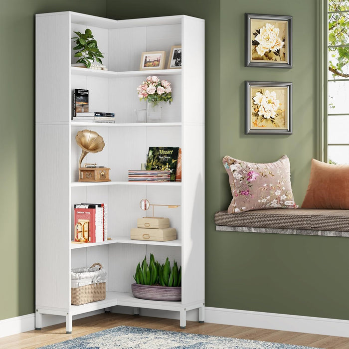 L-Shaped Bookcase, 5 Tier Freestanding Corner Bookshelf