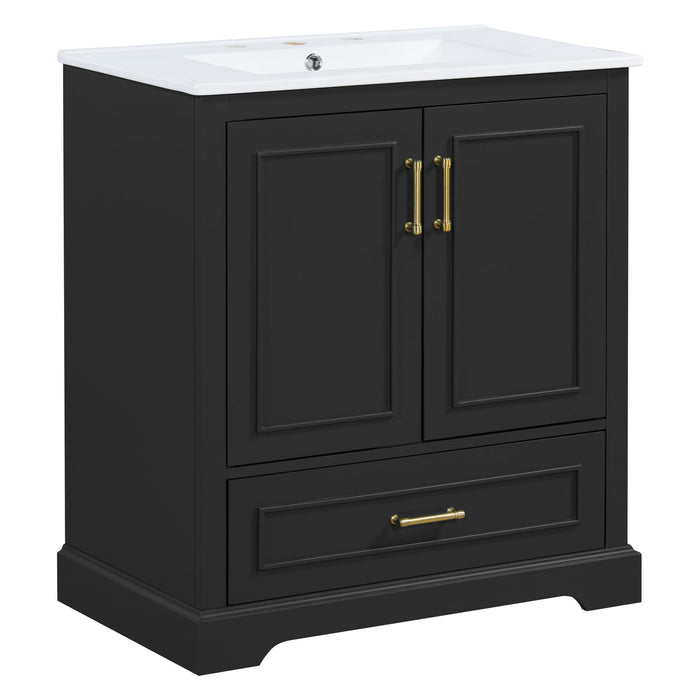 Bathroom Vanity With Sink, 1 Divided Drawer And 2 Soft Close Doors With Double Shelf