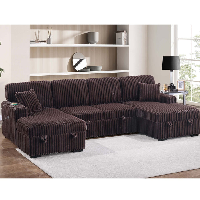 Convertible Sectional Upholstered Sleeper Sofa With Storage Chaise