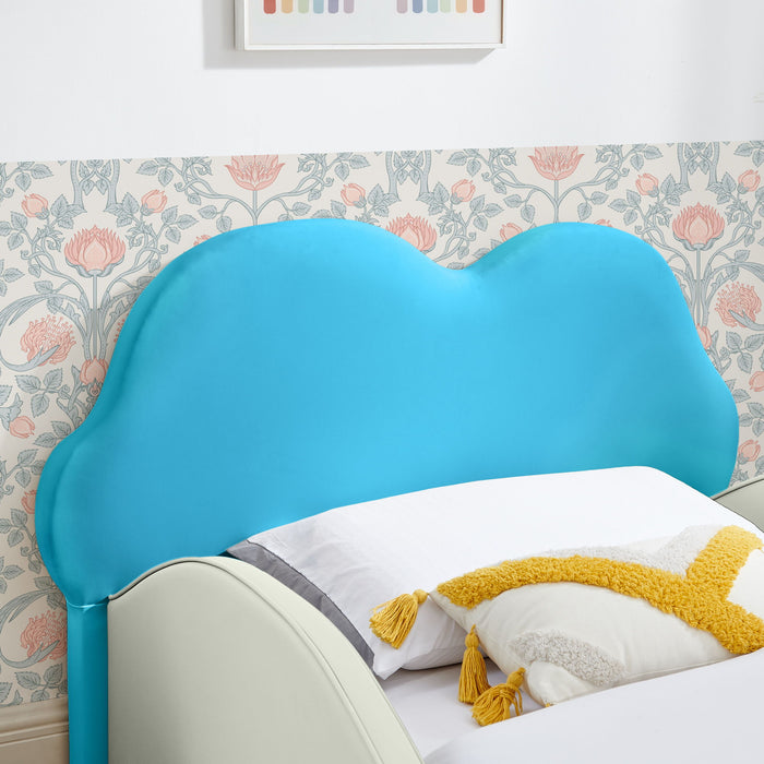 Cute Cloud Shape Bed With Guardrails Cartoon Design, Storage Pocket