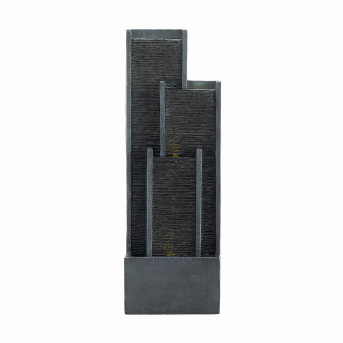 Outdoor Water Fountain With Cascading Waterfall And LED Lighting - Black