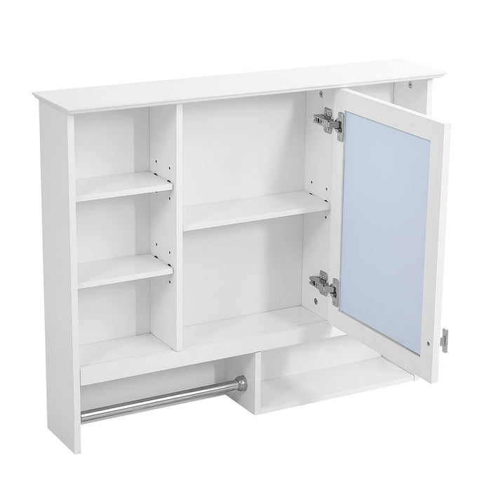 Wall Mount 2 In 1 Mirror Cabinet With Adjustable Shelves, Open Storage, For Bathroom Vanity - White