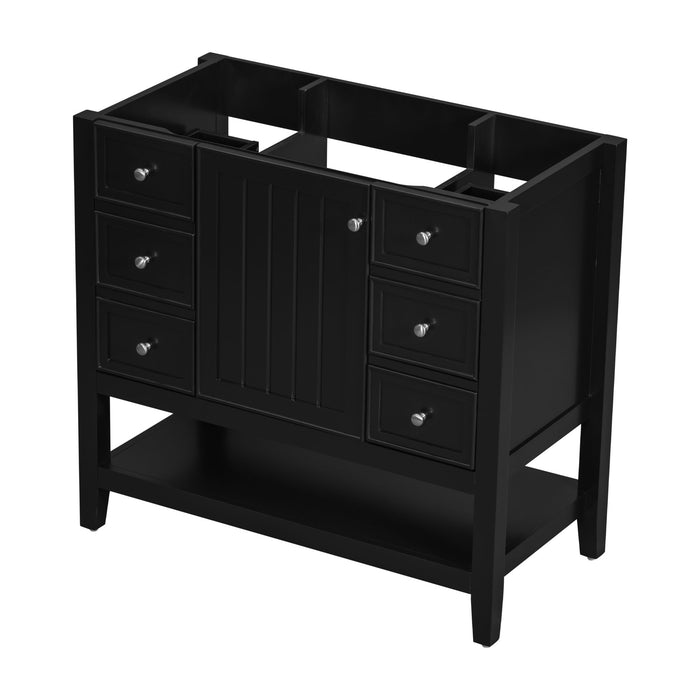 36" Bathroom Vanity Base With 2 Cabinet And 3 Drawers - Black
