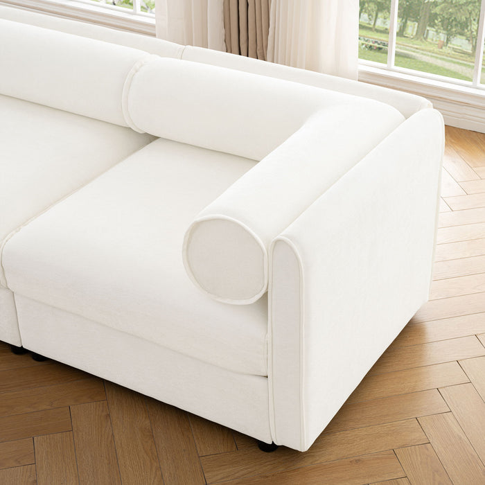 Stylish Chenille Sofa With Storage Seat And Cylindrical Backrest