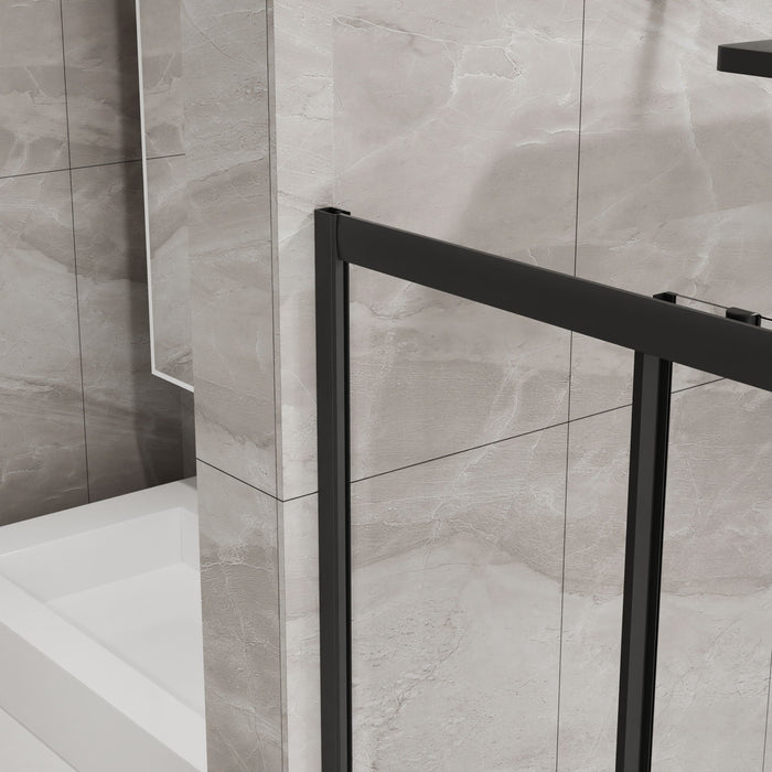 Corner Shower Enclosure With Sliding Door - Matte Black