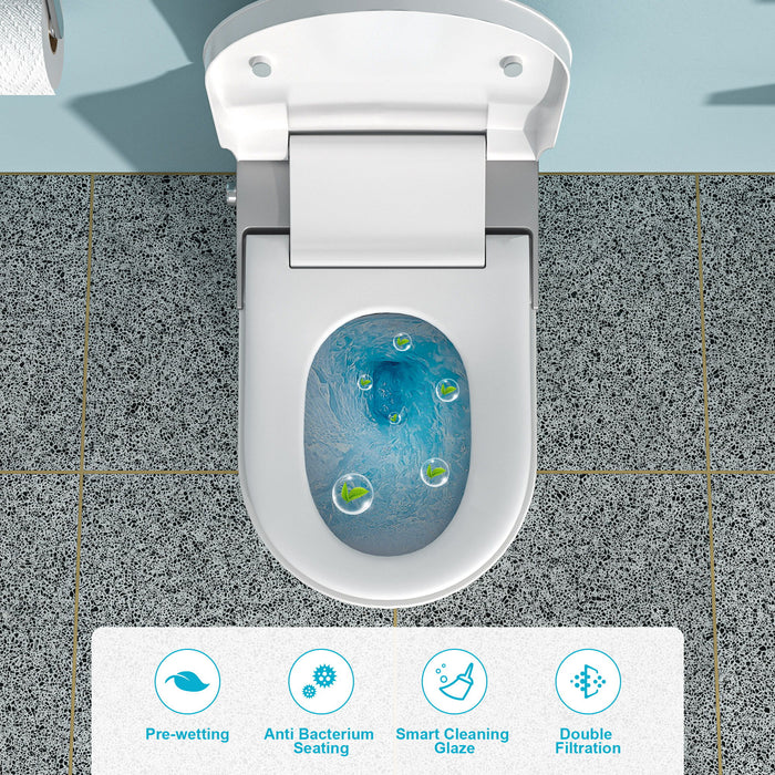 Smart Bidet Toilet Combo With Auto Open & Close, Heated Seat, Foot Sensor Flush, LED Display, Ceramic - White
