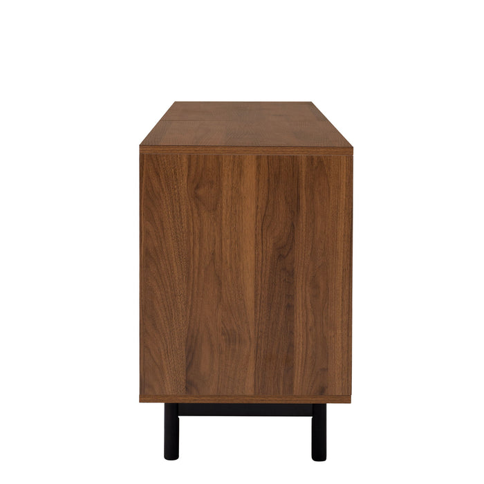 TV Stand For TVs, Entertainment Center With Closed Storage & Cable Management, Soft Closing Hinges - Walnut