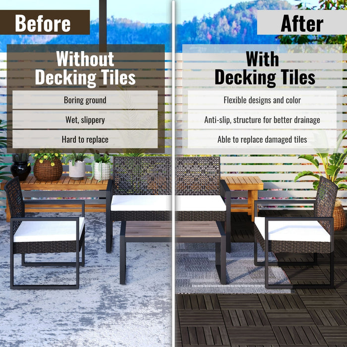 Acacia Wood Interlocking Deck Tiles Checker Pattern For Outdoor Flooring