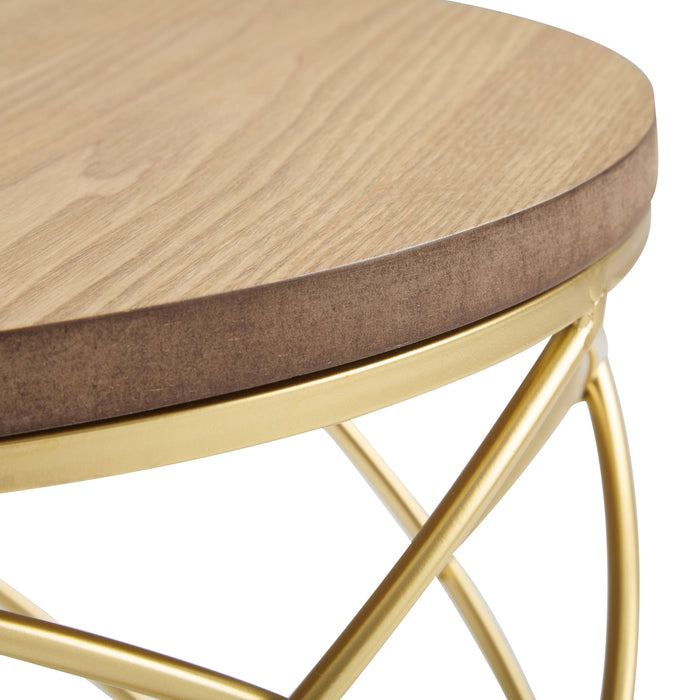 Contemporary Golden Side Table With Top And Metal Frame - Natural / Gold