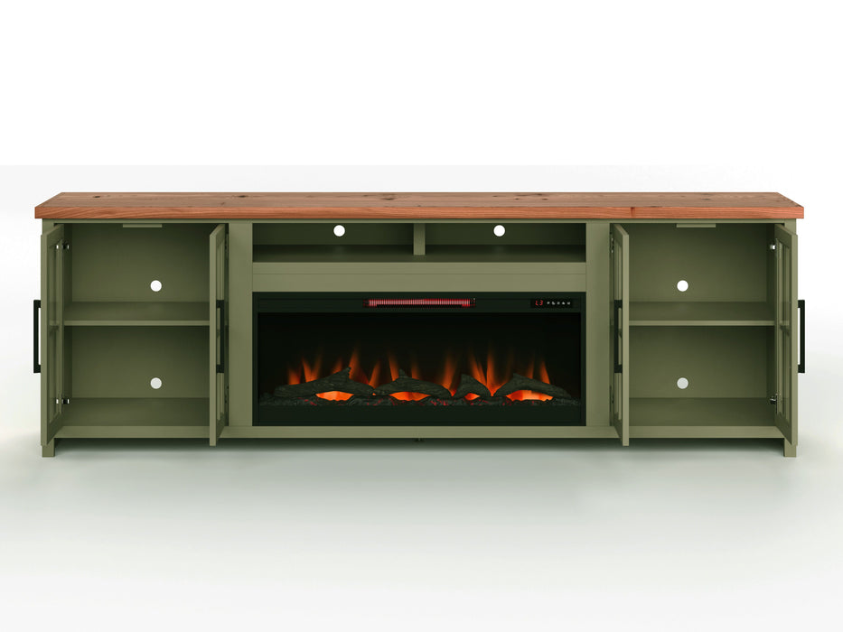 97" Fireplace TV Stand Console For TVs Up To 100" - Sage Green And Fruitwood Finish