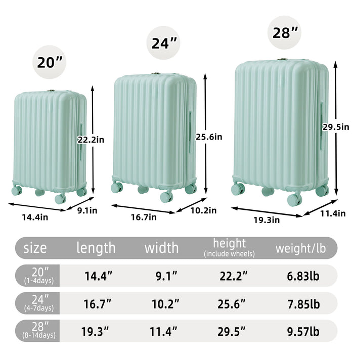 20" / 24" / 28" 3 Pieces / Set Spinner Wheel Luggage, Carry On Suitcase, With Cup Holder & USB Port & Phone Holder