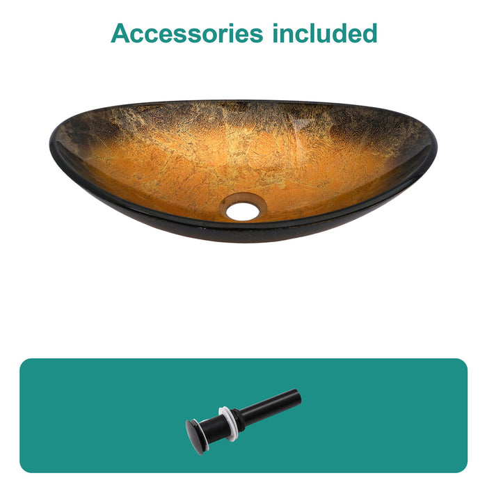 Veined Vessel Sink With Pop Up Drain, Boat Shape Bathroom Sink Above Counter - Gold