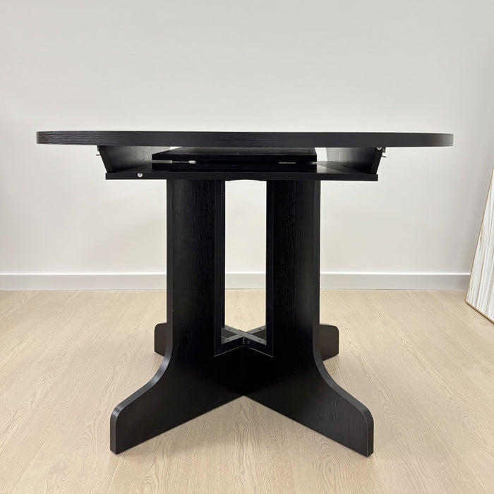 Dining Table For Farmhouse Kitchen Expandable Oval Table Top With Removable Leaf Trestle X Shaped Base - Black