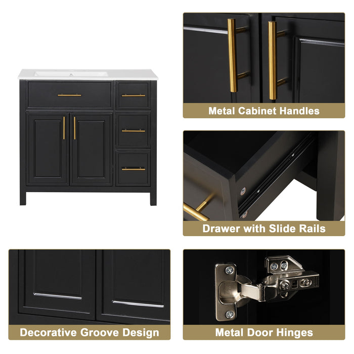 Modern Bathroom Vanity With Sink Top, 2 Doors And 3 Drawers