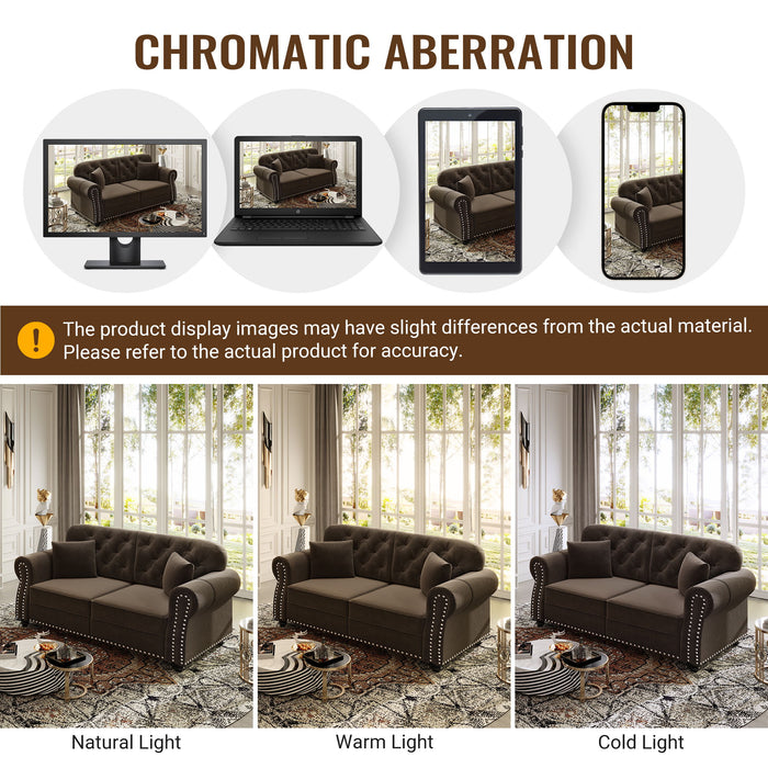 Upholstered Sofa With Nailhead Trim And Rolled Armrests