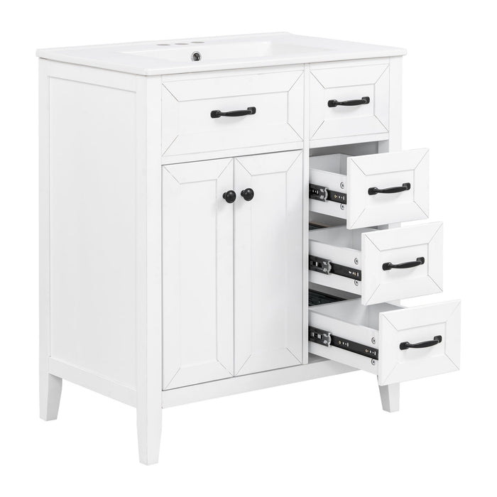 Bathroom Vanity With Sink, Freestanding Design, Soft Close Doors & Drawers - White