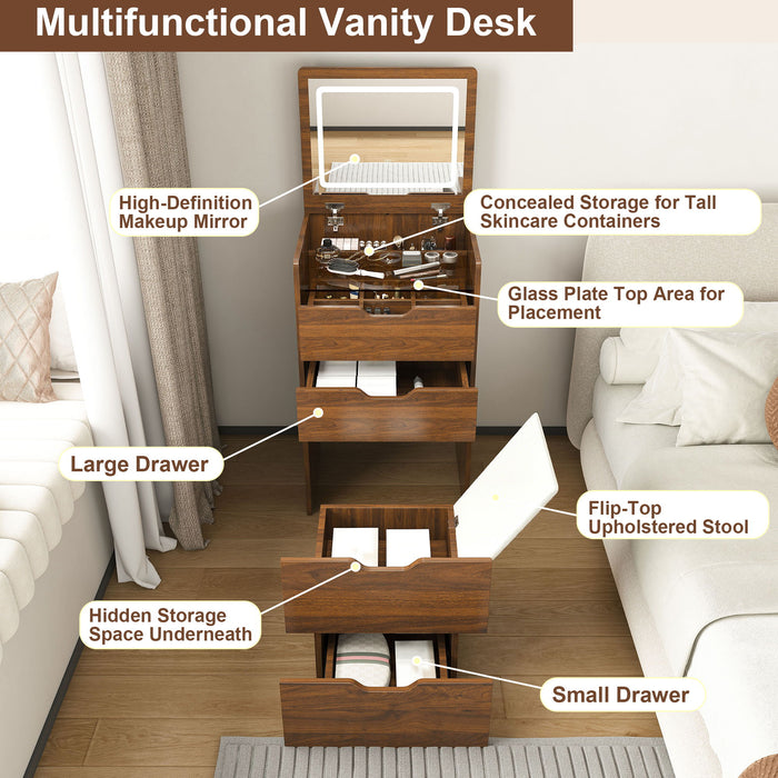 Vanity Desk With Lighted Mirror & Stool
