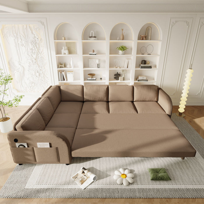 L-Shaped Couch With Pull-Out Bed, Convertible Sleeper Sofa With Side Pocket & USB Port