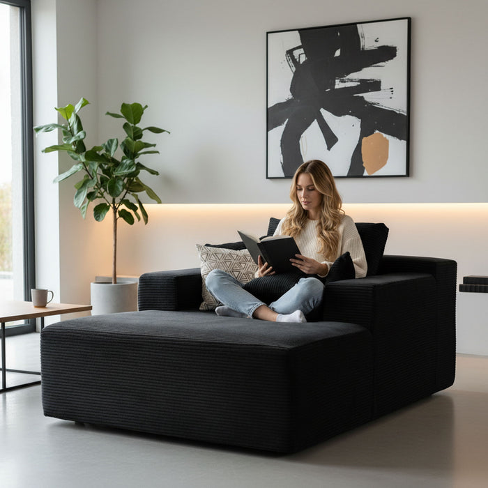 Convertible Chaise Lounge Chair With Wide Armrest & Throw Pillows