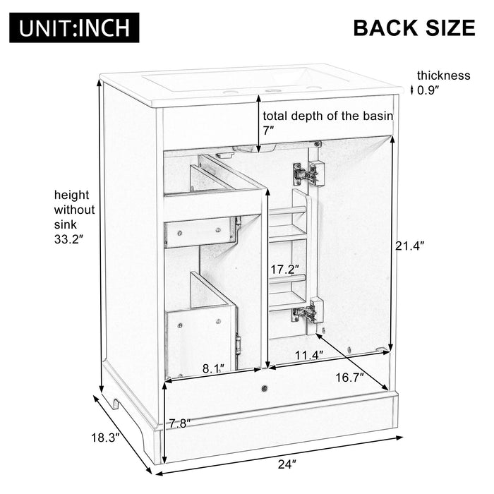 Modern Bathroom Vanity With Sink, 3 Drawers & Cabinet With 2 Tier Door Storage