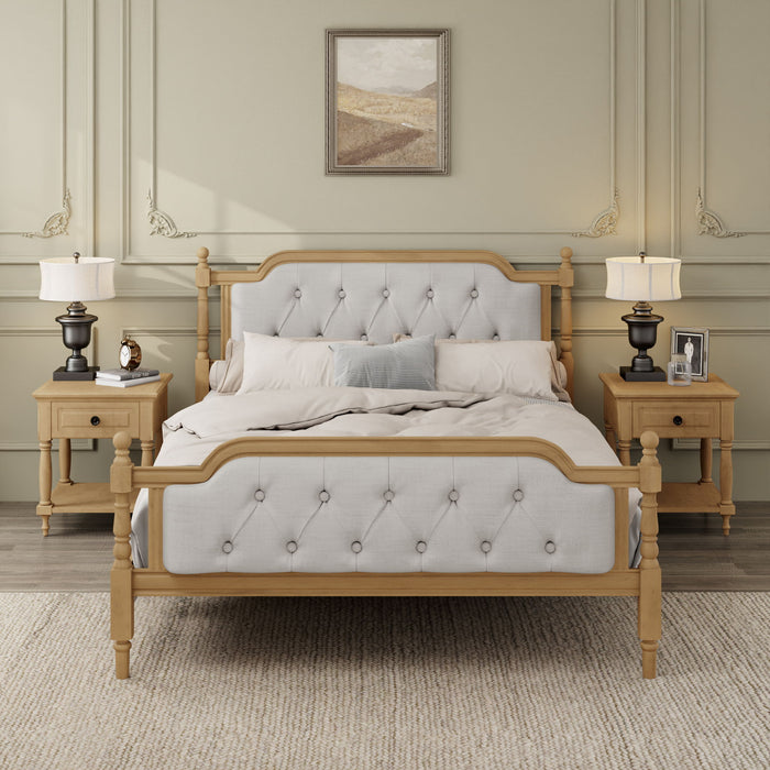 Traditional Style Solid Bed Frame With Upholstered Tufted Headboard, No Box Spring Needed