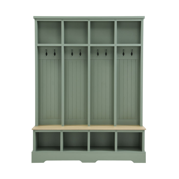 Hall Tree With 8 Hooks, Practical Entryway Bench With Open Compartments