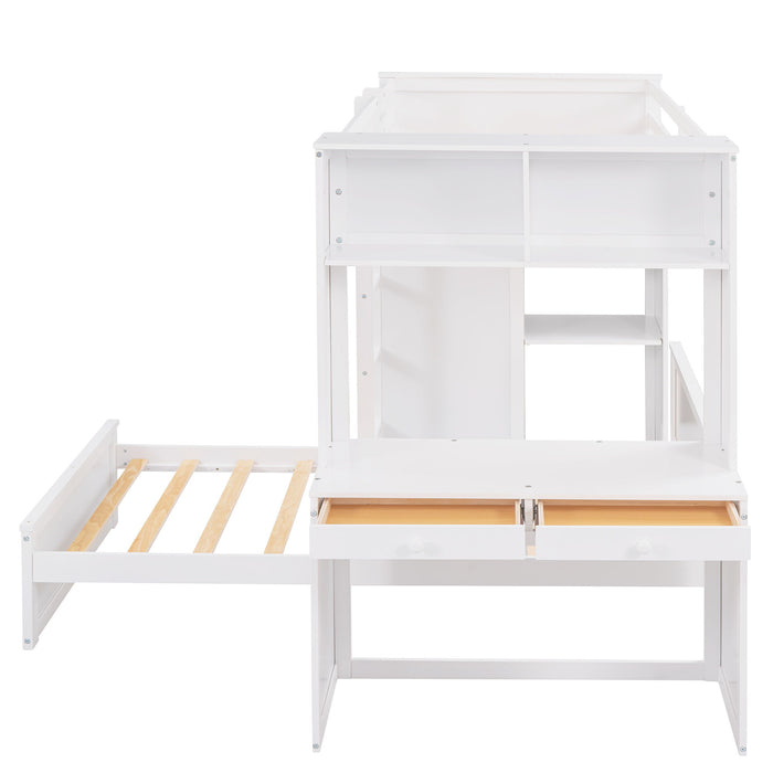 Loft Bed With A Stand Alone Bed, Shelves, Desk, And Wardrobe