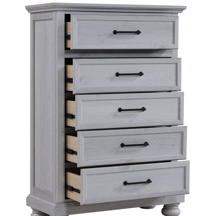 Larksmont - 5-Drawer Chest With Black Metal Pulls - Oyster Shell Gray