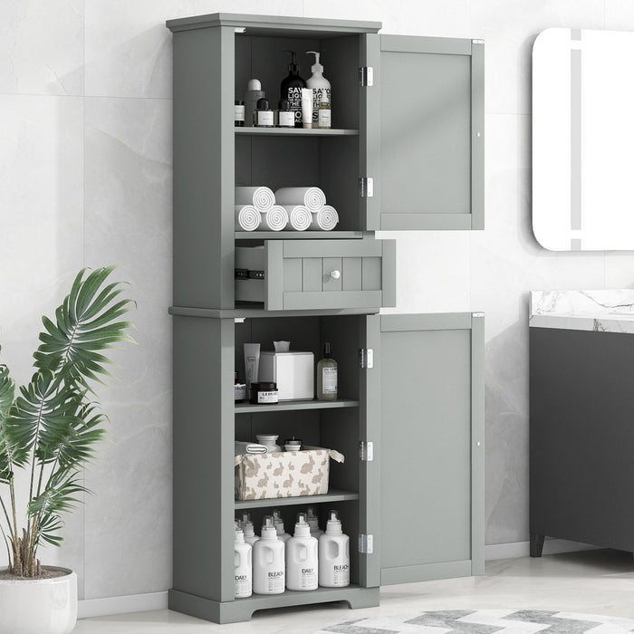 Tall Freestanding Bathroom Storage Cabinet With Drawer And Adjustable Shelf