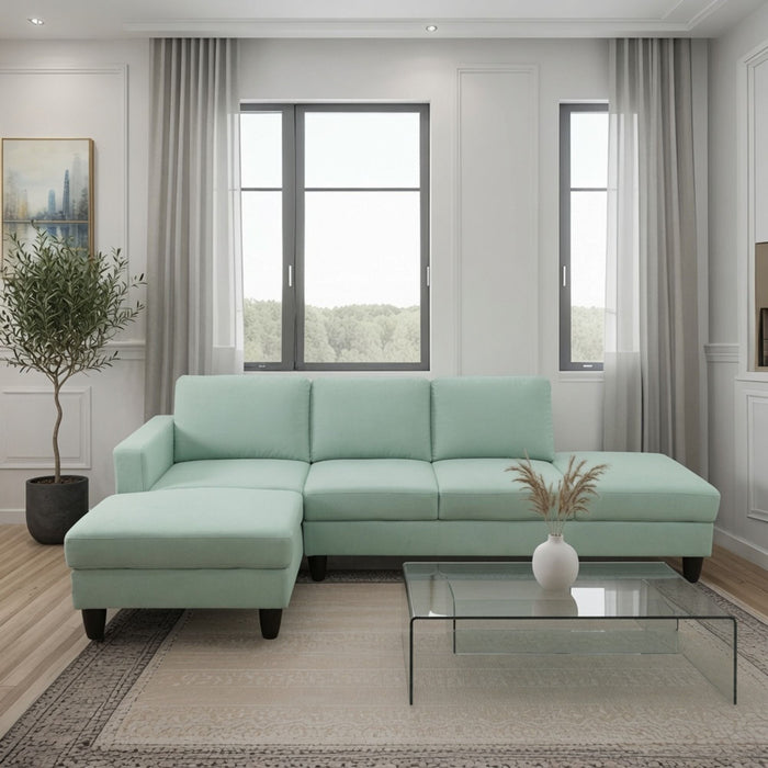 L - Shaped Sectional Sofa With Left Chaise & Ottoman - Pale Green