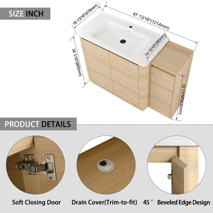 Freestanding Bathroom Vanity With Sink, 1 Small Storage Cabinet, Soft Close Door