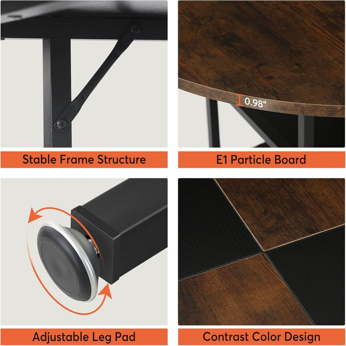 Round Dining Table For 4 With Storage Shelf - Brown / Black
