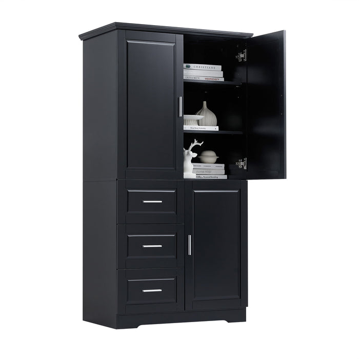 Tall And Wide Storage Cabinet With Doors, 3 Drawers
