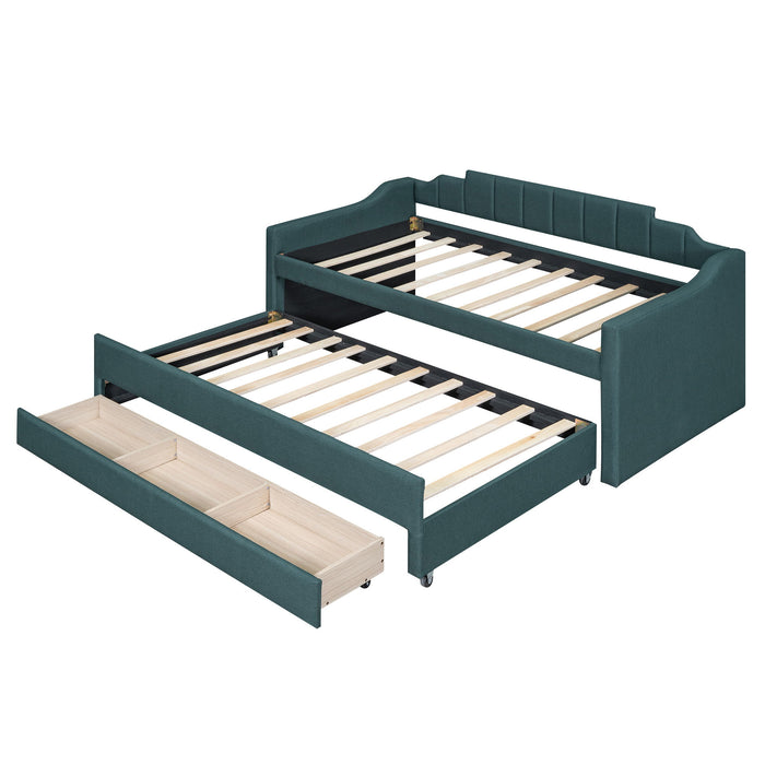Upholstered Simple Design Daybed With Trundle And 3 Drawers