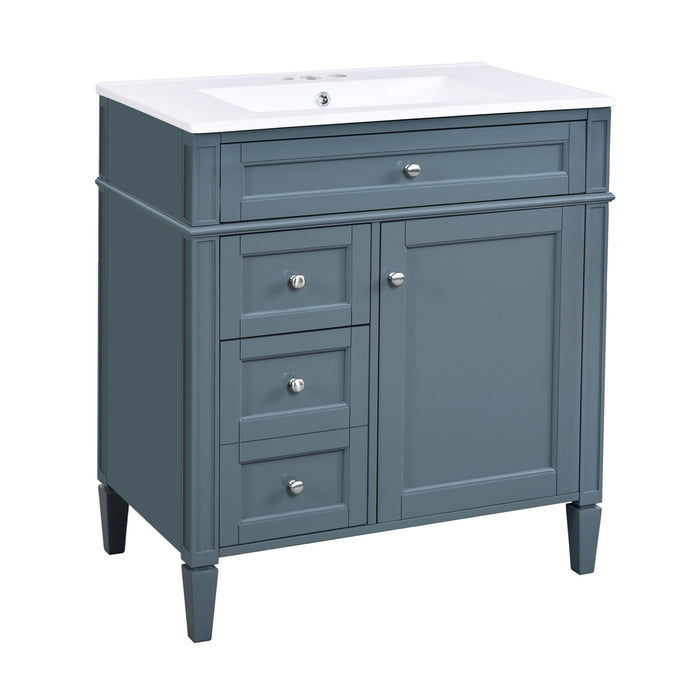 Bathroom Vanity With Top Sink, Storage Cabinet With 2 Drawers And Tip Out Drawer, Rectangular Design - Blue