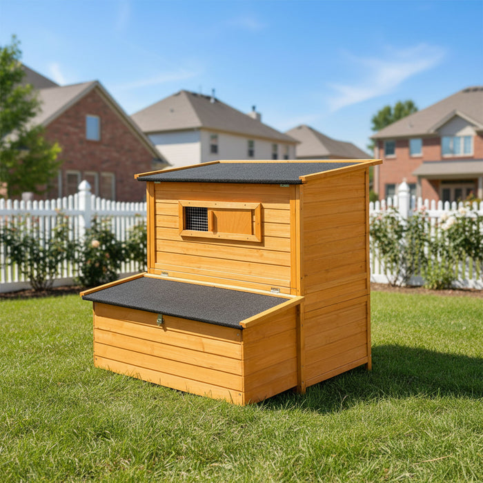 Chicken Coop, Large Chicken Coop With 3 Nesting Boxes, Foldable Ramp And Flip Up Asphalt Roof - Orange