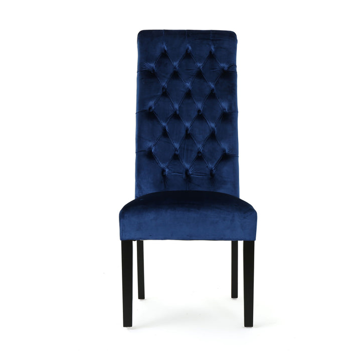 Elegant George Hi Back Dining Chair (Set of 2) With Tufted Velvet - Navy Blue