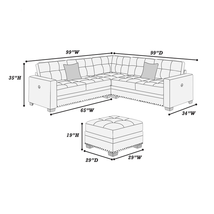 Casual Simple Tufted Sectional 4 Piece Set With USB Loveseat