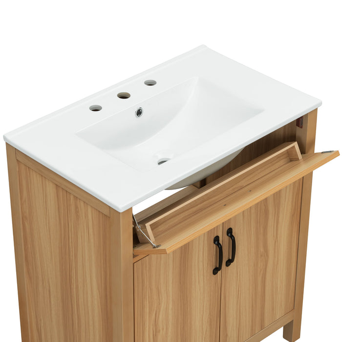 Bathroom Vanity With Flip Drawer, 2 Soft Close Doors, Adjustable Shelf And Ceramic Sink