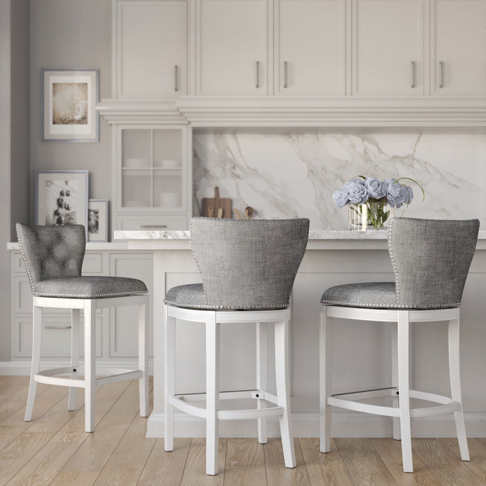 Upholstered Swivel Stool With Back