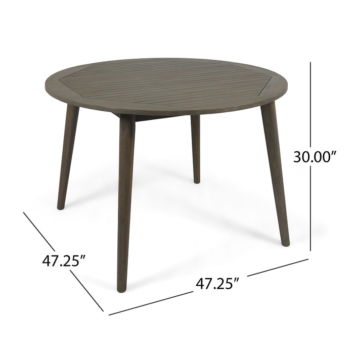 Round Outdoor Patio Table With Slatted Top - Gray